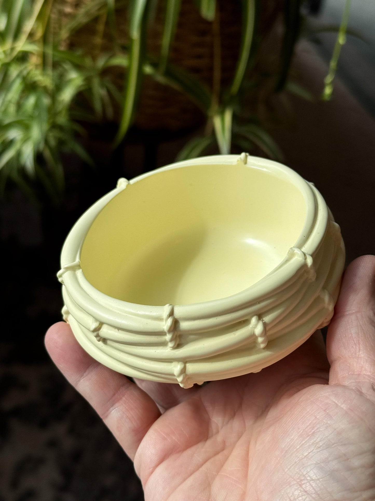 Easter Basket dish with mini bunny and decorated eggs