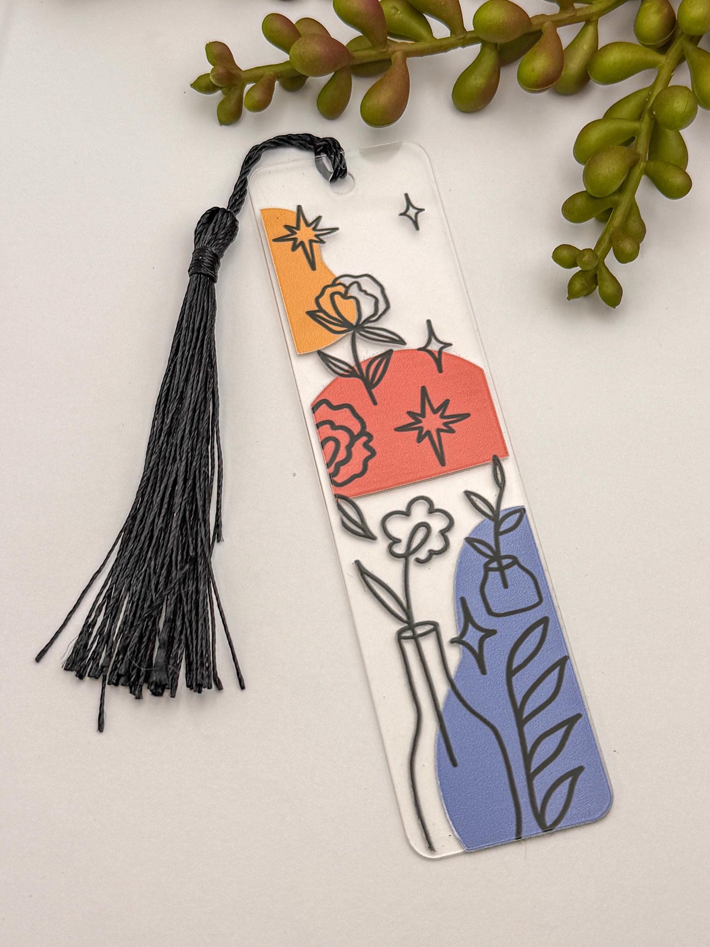 Floral Acrylic Bookmark with Tassel, Handmade Book Lover Gift