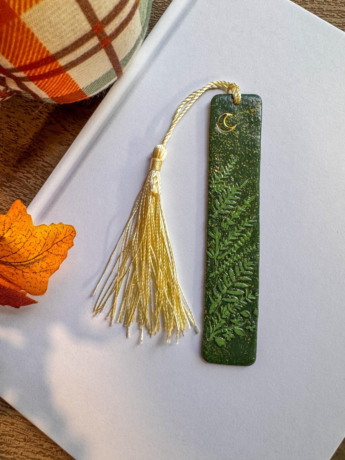 Polymer Clay Leaf and Flowet Bookmark, book lover gift,  book accessories, handmade reader gift, plant bookmark