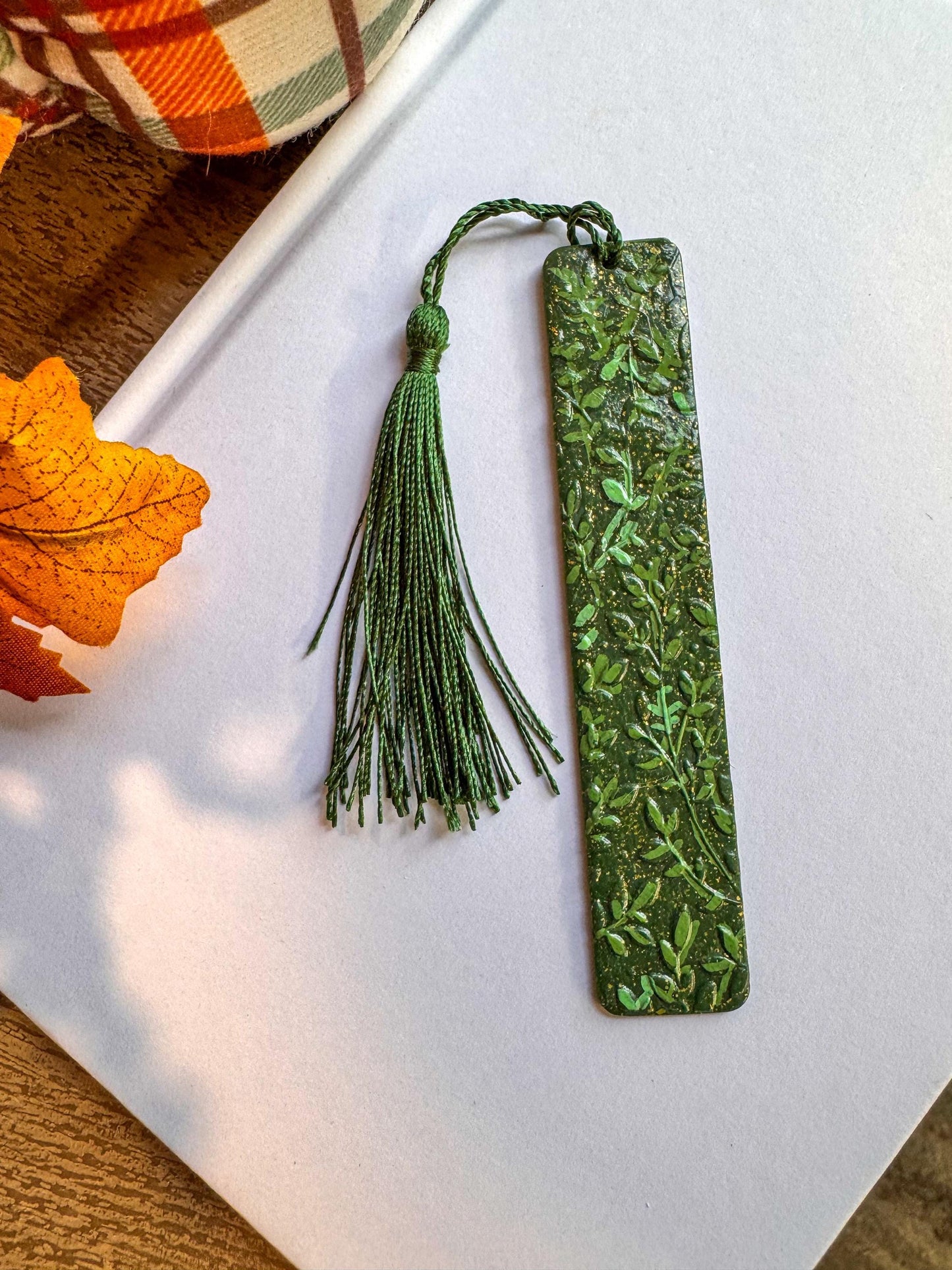 Polymer Clay Leaf and Flowet Bookmark, book lover gift,  book accessories, handmade reader gift, plant bookmark