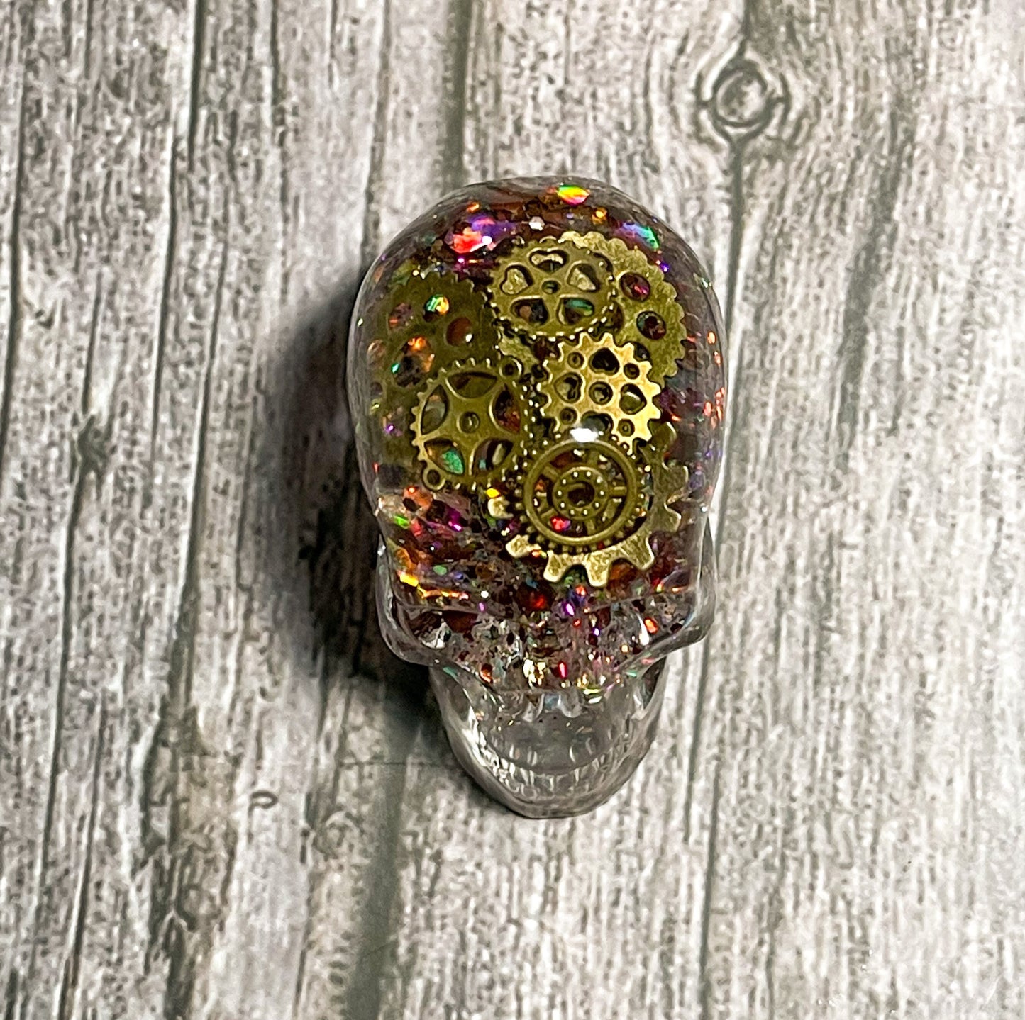 Steampunk Resin Skull with Coffee Bean Brains,  Quirky Desk Paperweight