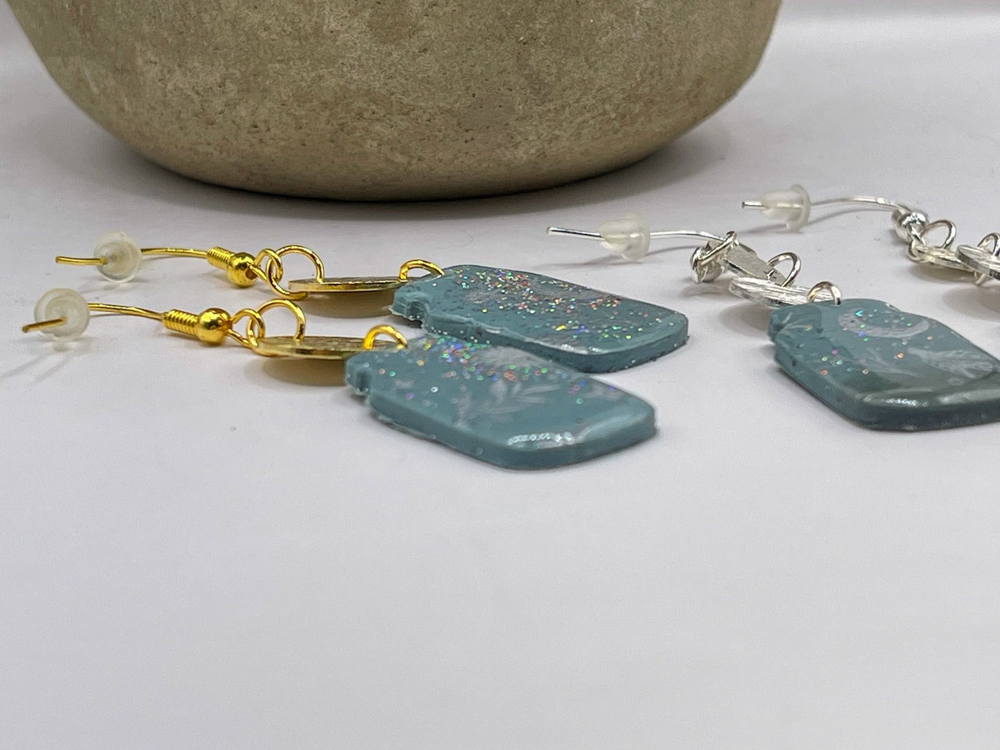 Gold Polymer Clay Moon & Star Dangle earrings, hypoallergenic, dressy or casual jewelry