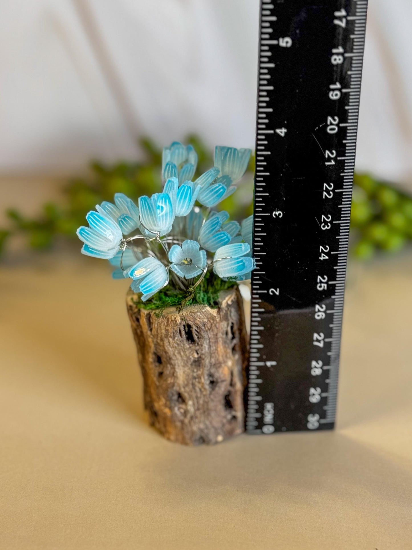 Fairy garden with tulips and fairy lights