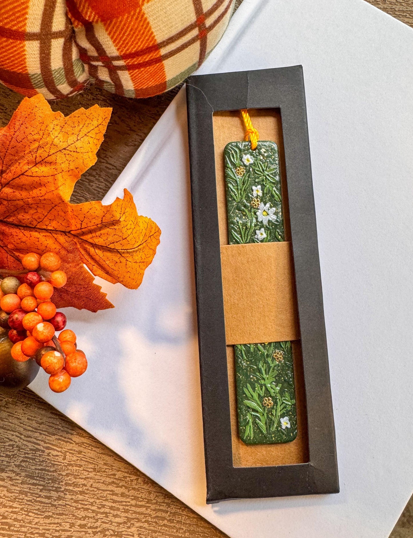Polymer Clay Leaf and Flowet Bookmark, book lover gift,  book accessories, handmade reader gift, plant bookmark