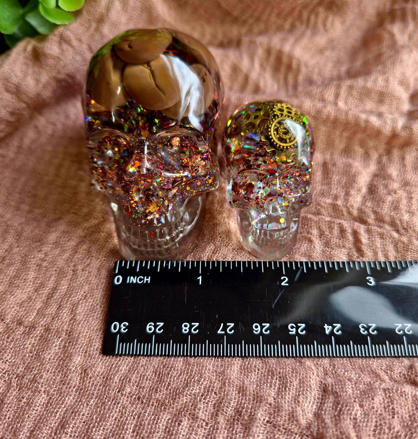 Steampunk Resin Skull with Coffee Bean Brains,  Quirky Desk Paperweight