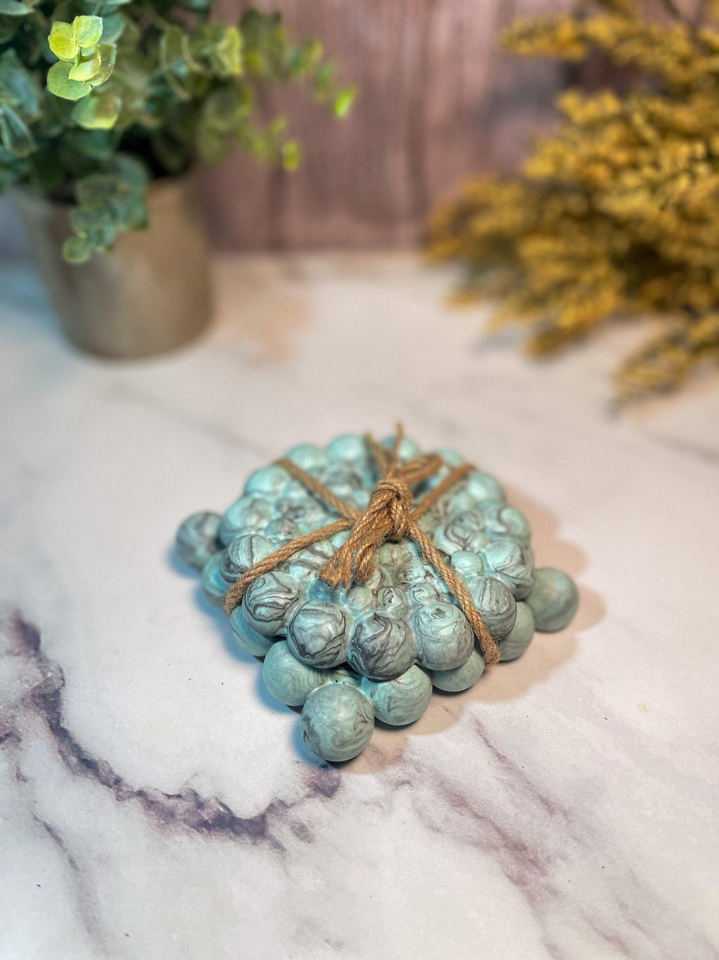 Teal and Black cement  Coaster Set, Bubble coasters