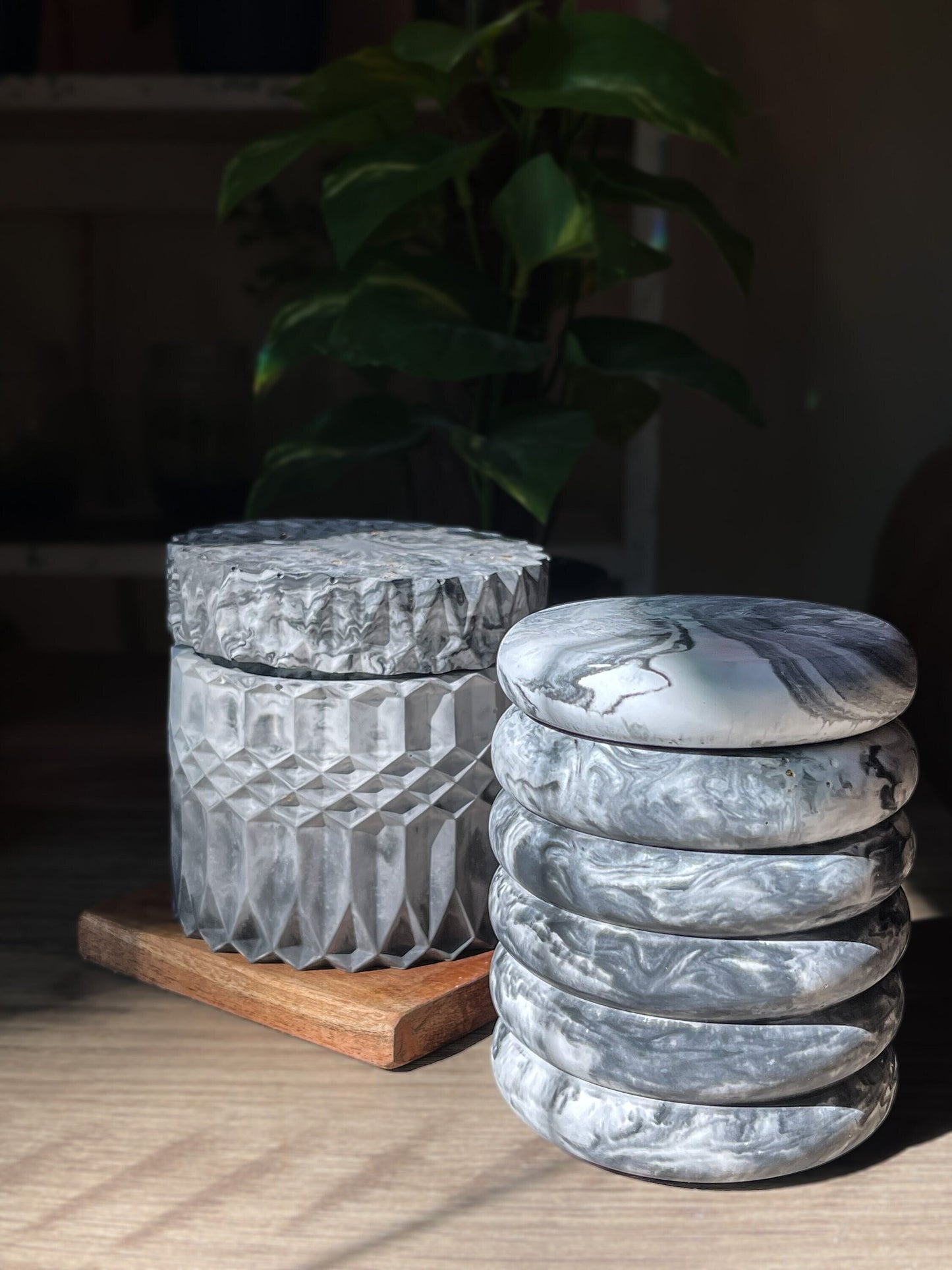 Modern Marbled Cement Jars, Makeup Brush Holder, Succulent Planter, Black & White Decor