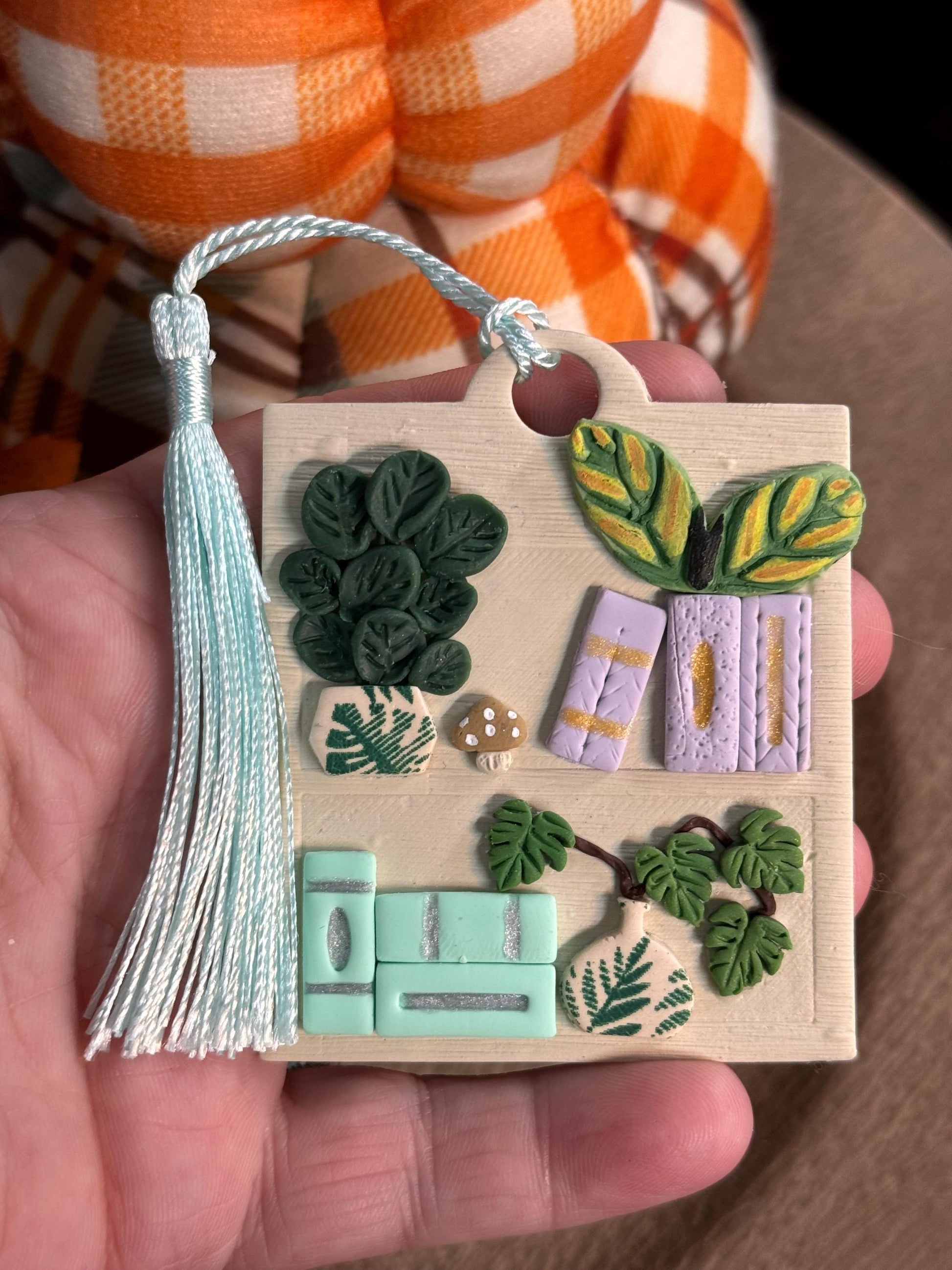 Polymer Clay Plant Bookshelf Bookmark, Handmade Reader Gift