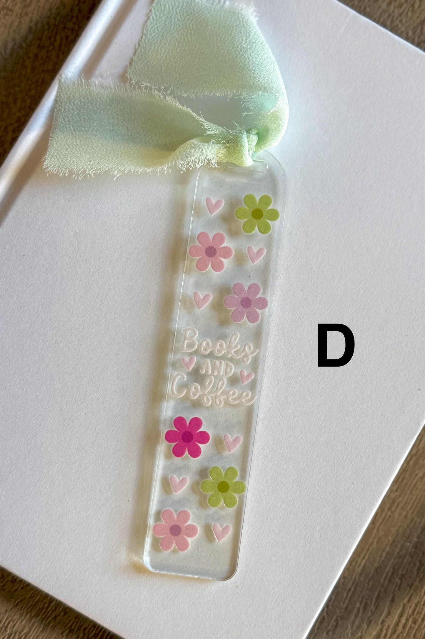 Acrylic Bookmark with Cats, Flowers and Books, Handmade Reader Gift