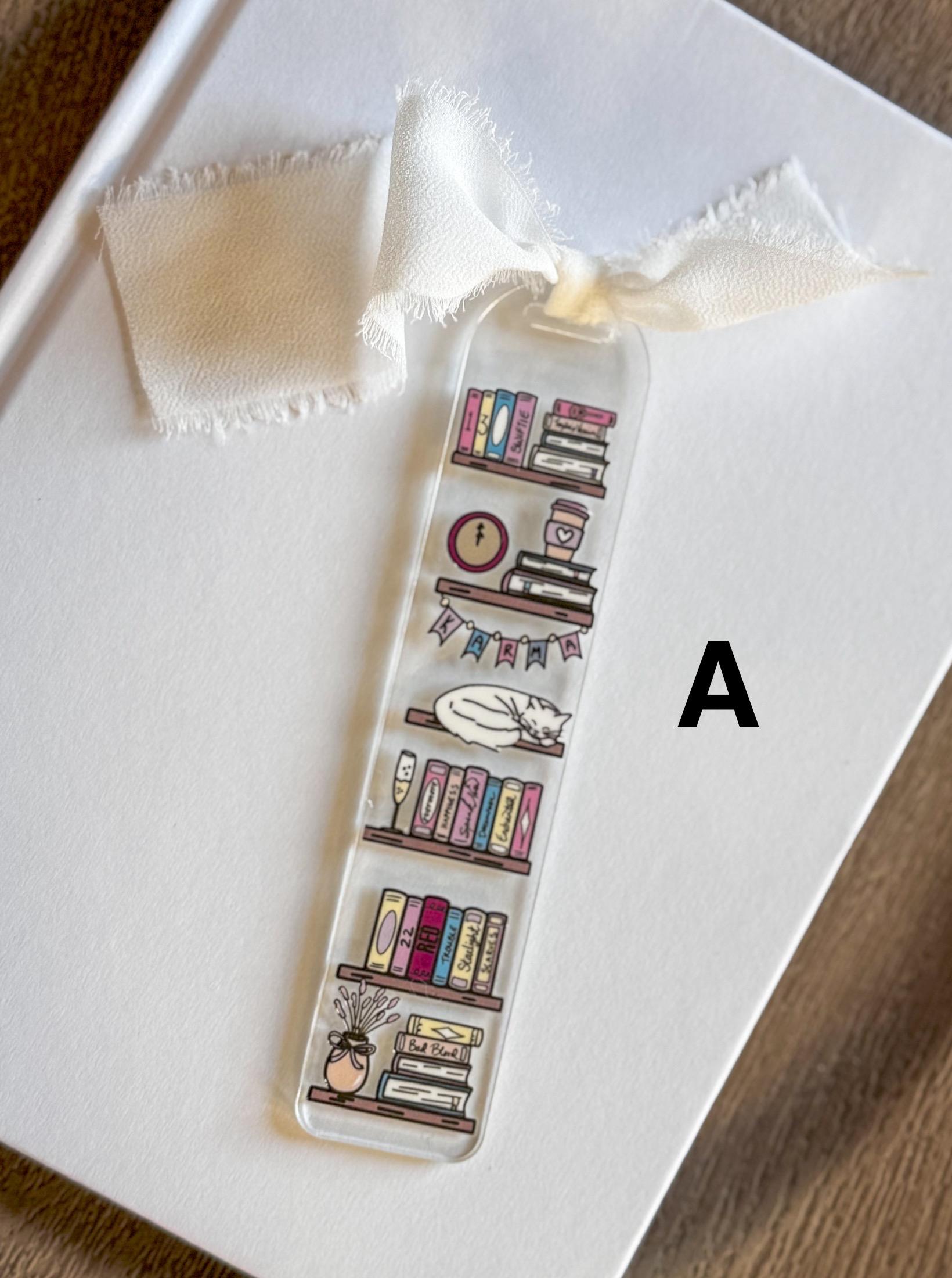 Acrylic Bookmark with Cats, Flowers and Books, Handmade Reader Gift