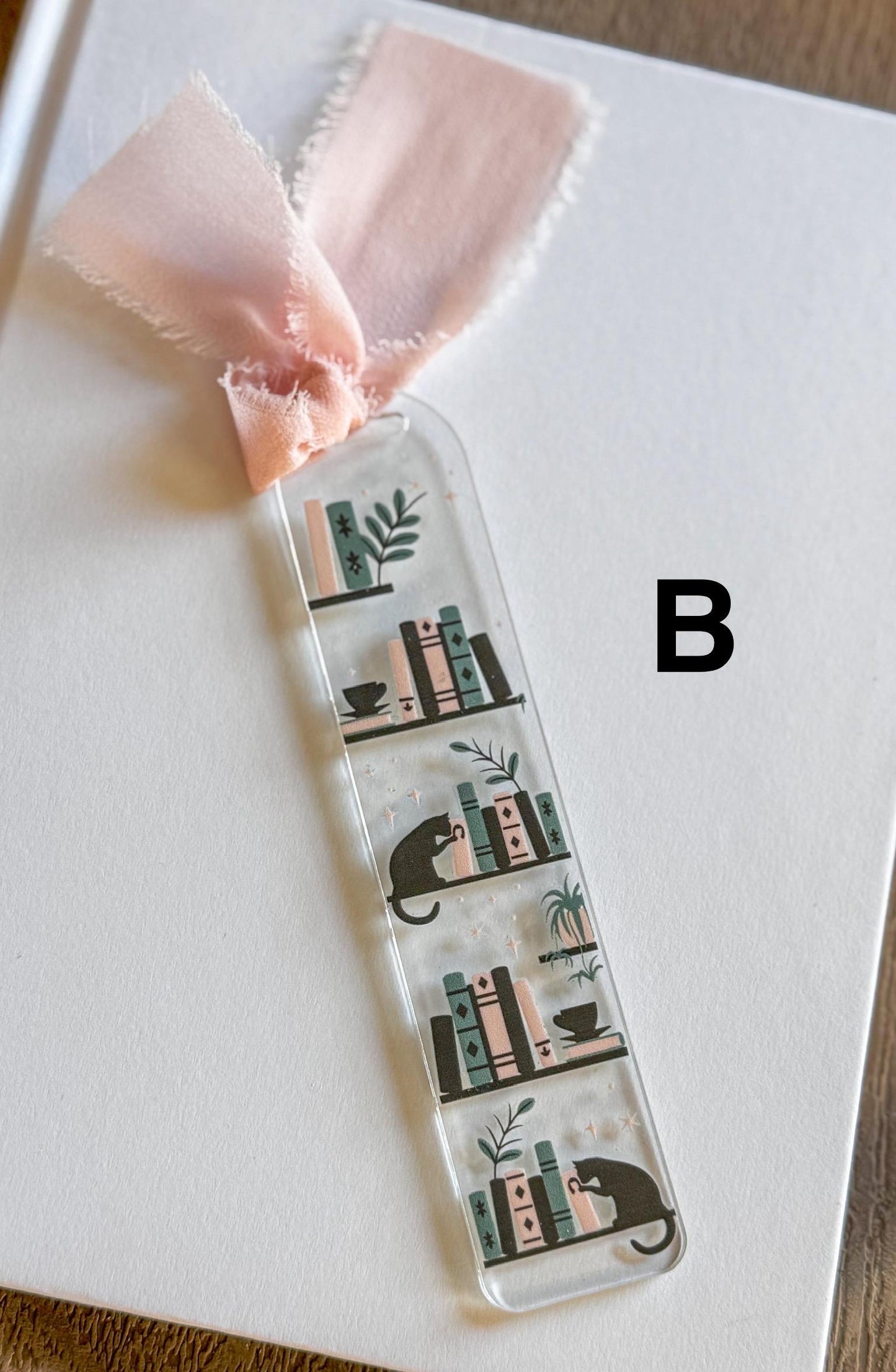 Acrylic Bookmark with Cats, Flowers and Books, Handmade Reader Gift
