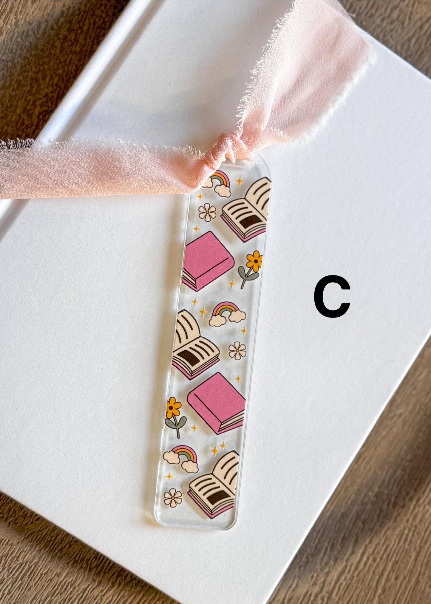 Acrylic Bookmark with Cats, Flowers and Books, Handmade Reader Gift