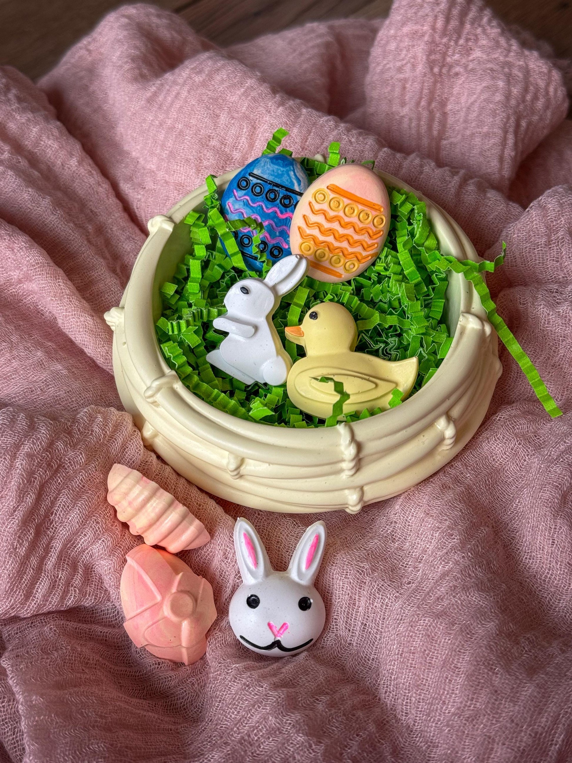 Cement Easter Basket Dish, Bunny and Eggs Decor, Holiday Candy Dish