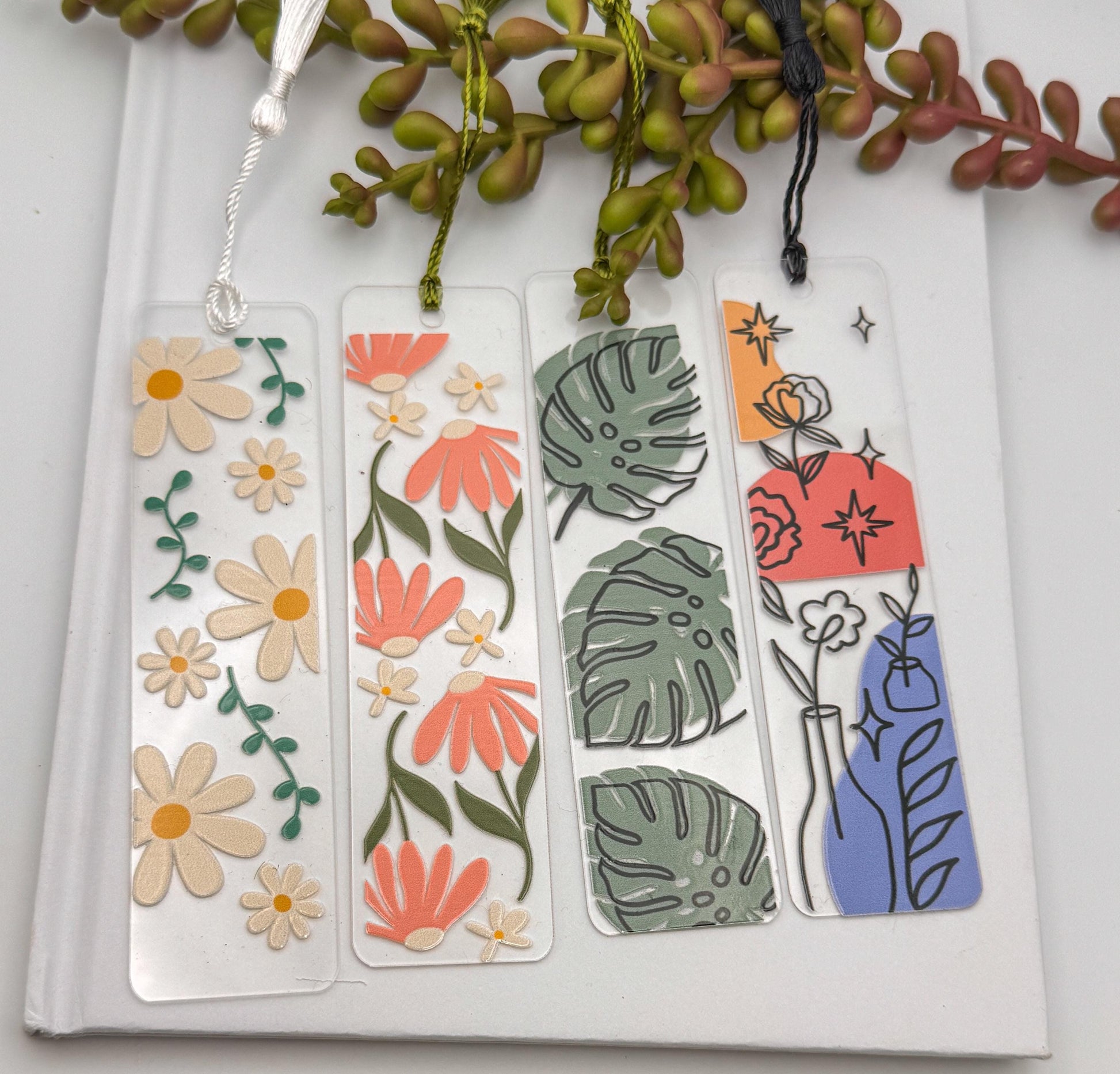 Floral Acrylic Bookmark with Tassel, Handmade Book Lover Gift