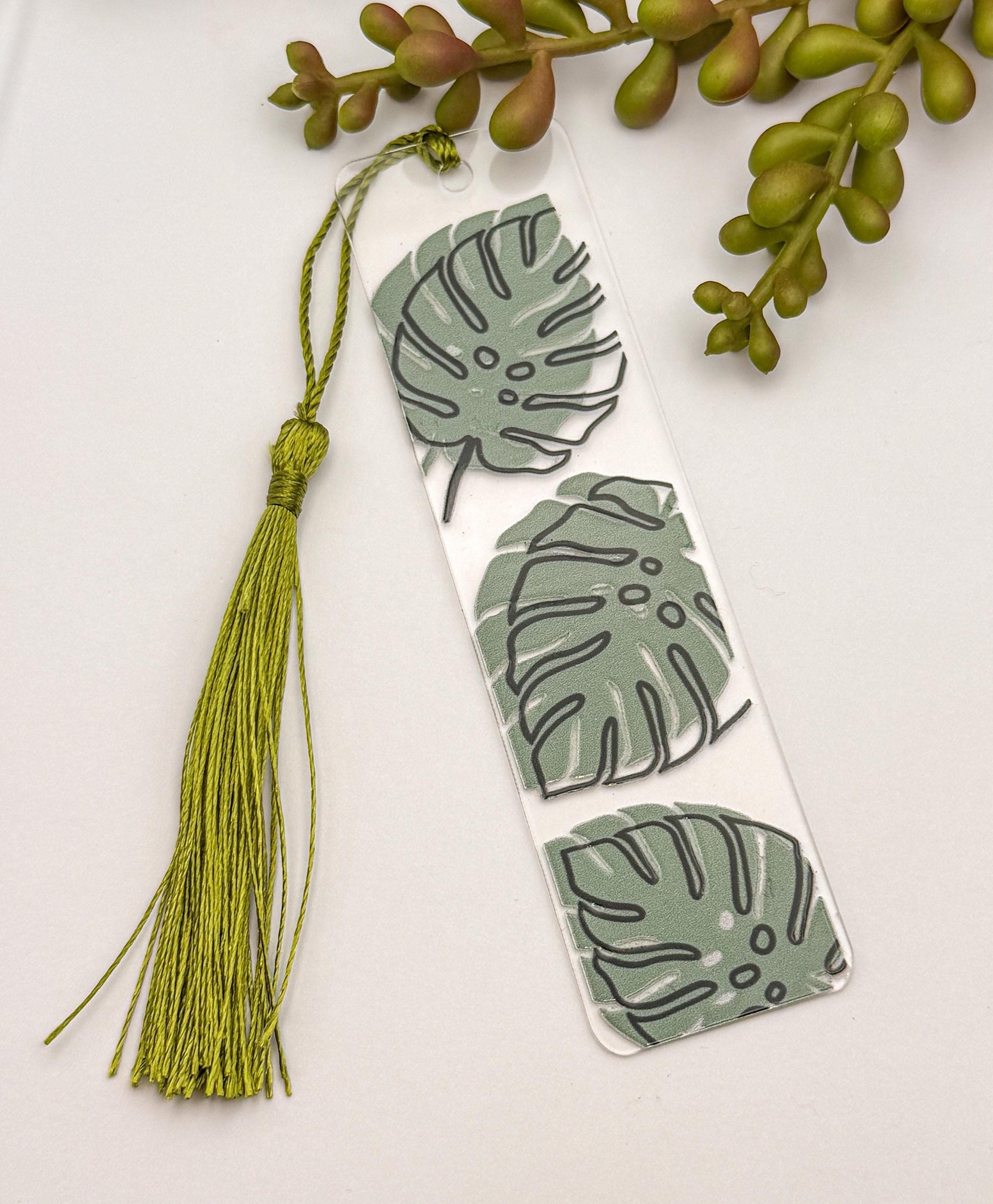 Floral Acrylic Bookmark with Tassel, Handmade Book Lover Gift