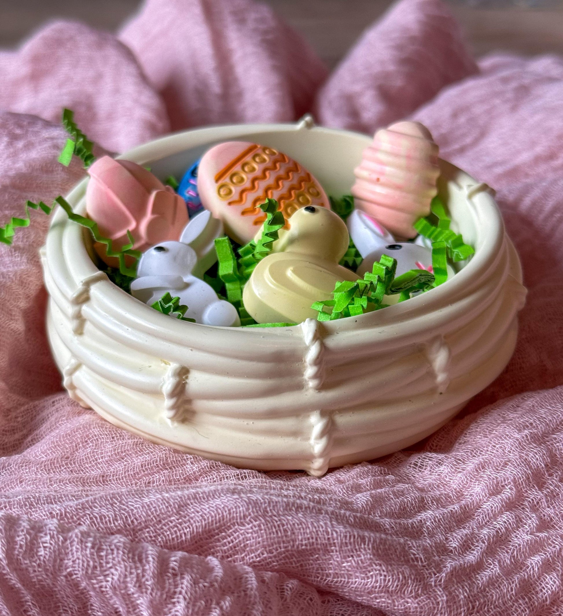 Cement Easter Basket Dish, Bunny and Eggs Decor, Holiday Candy Dish