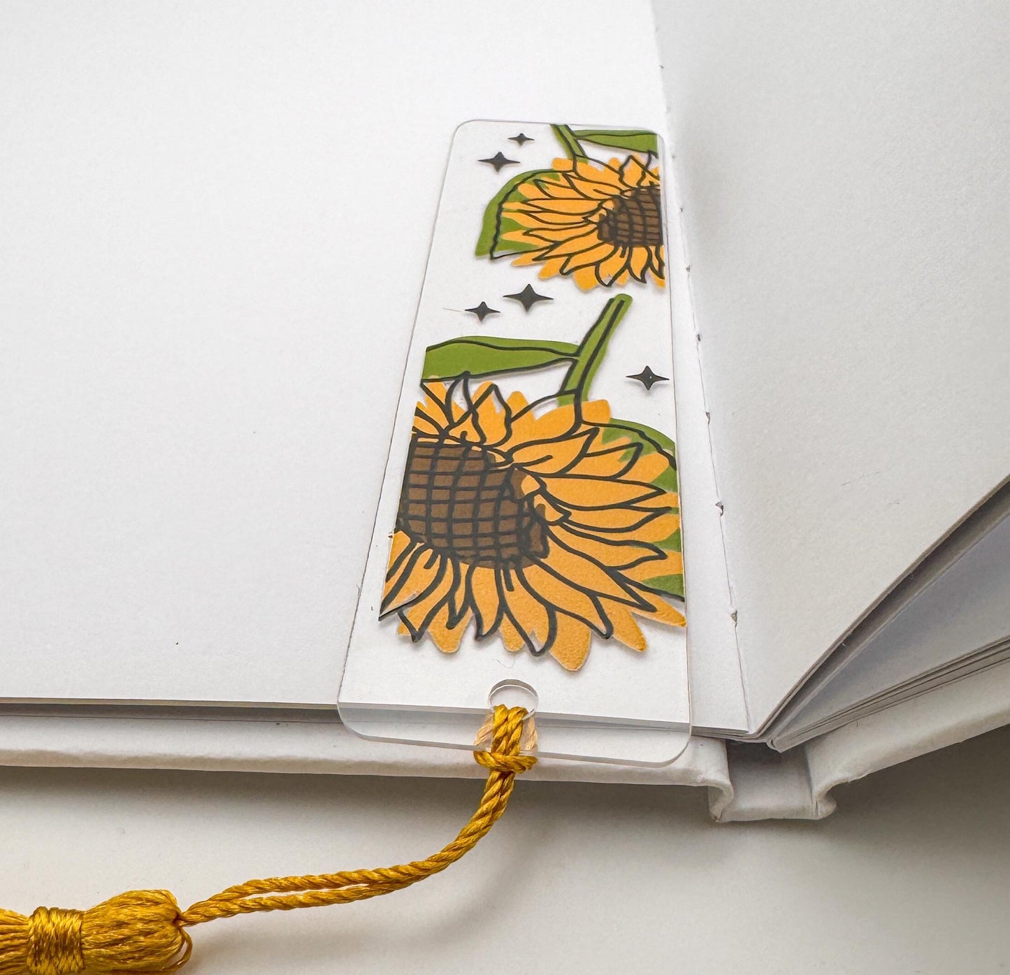 Sunflower Acrylic Bookmark with Tassel, Handmade Reader Gift
