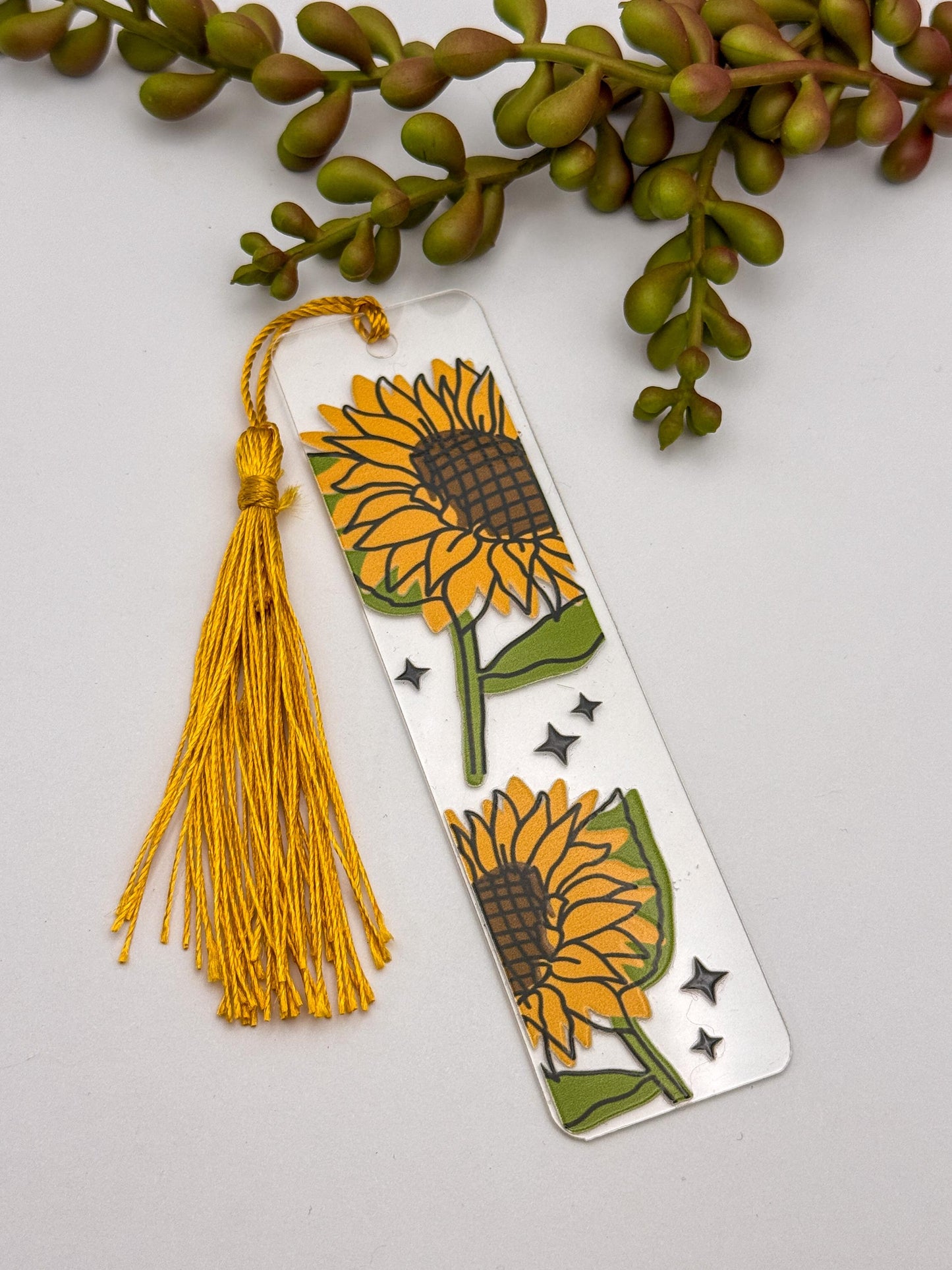 Sunflower Acrylic Bookmark with Tassel, Handmade Reader Gift