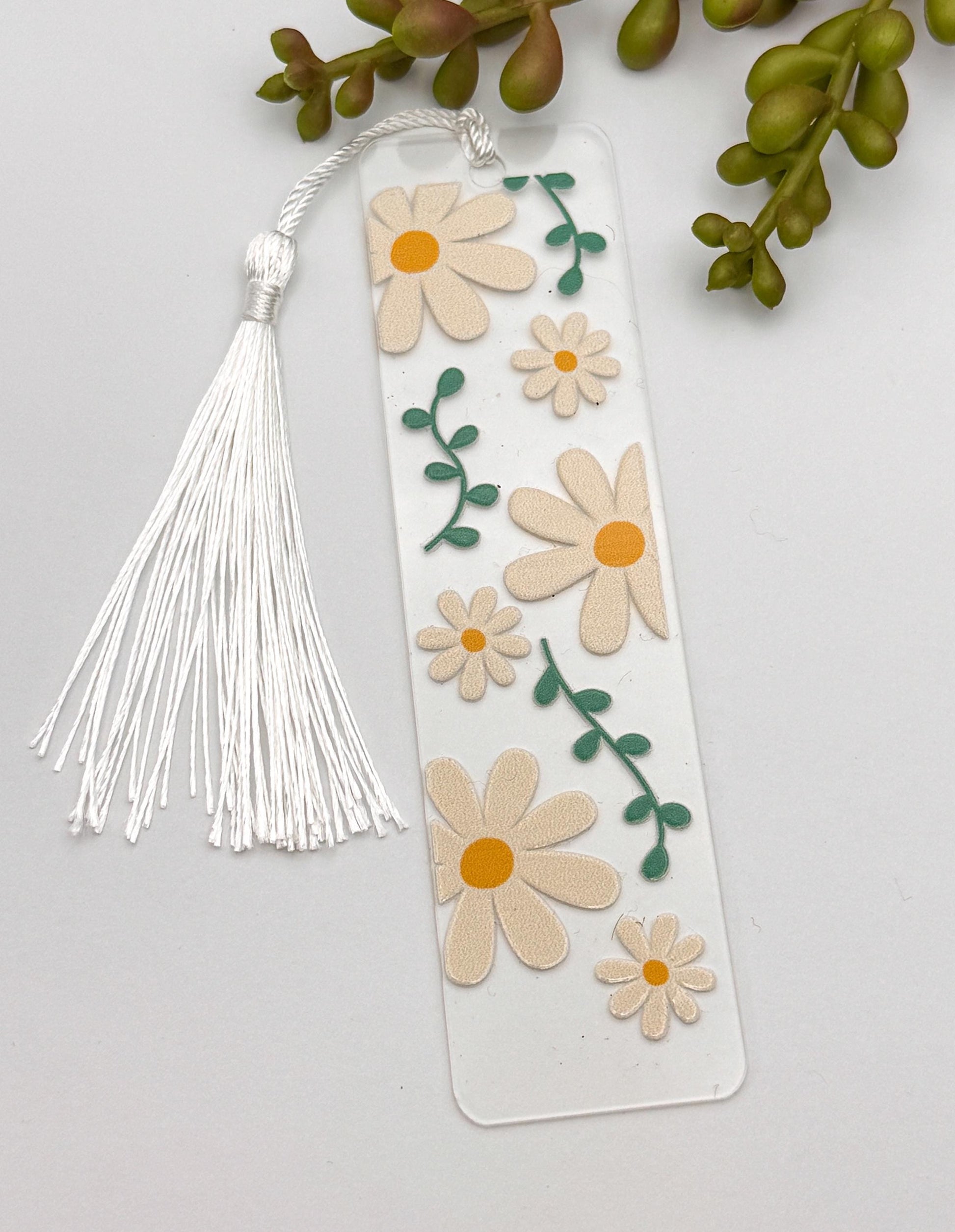 Floral Acrylic Bookmark with Tassel, Handmade Book Lover Gift
