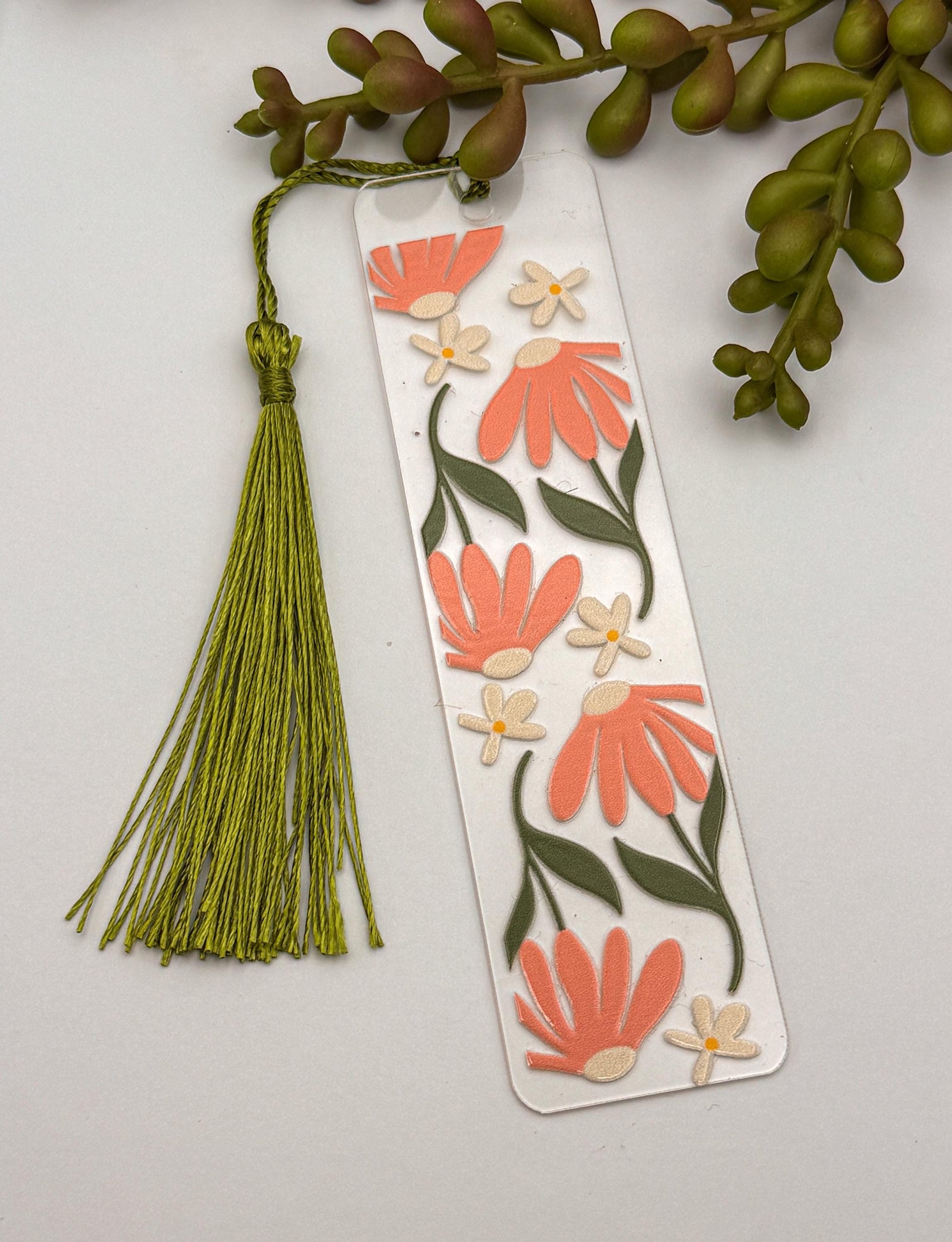 Floral Acrylic Bookmark with Tassel, Handmade Book Lover Gift