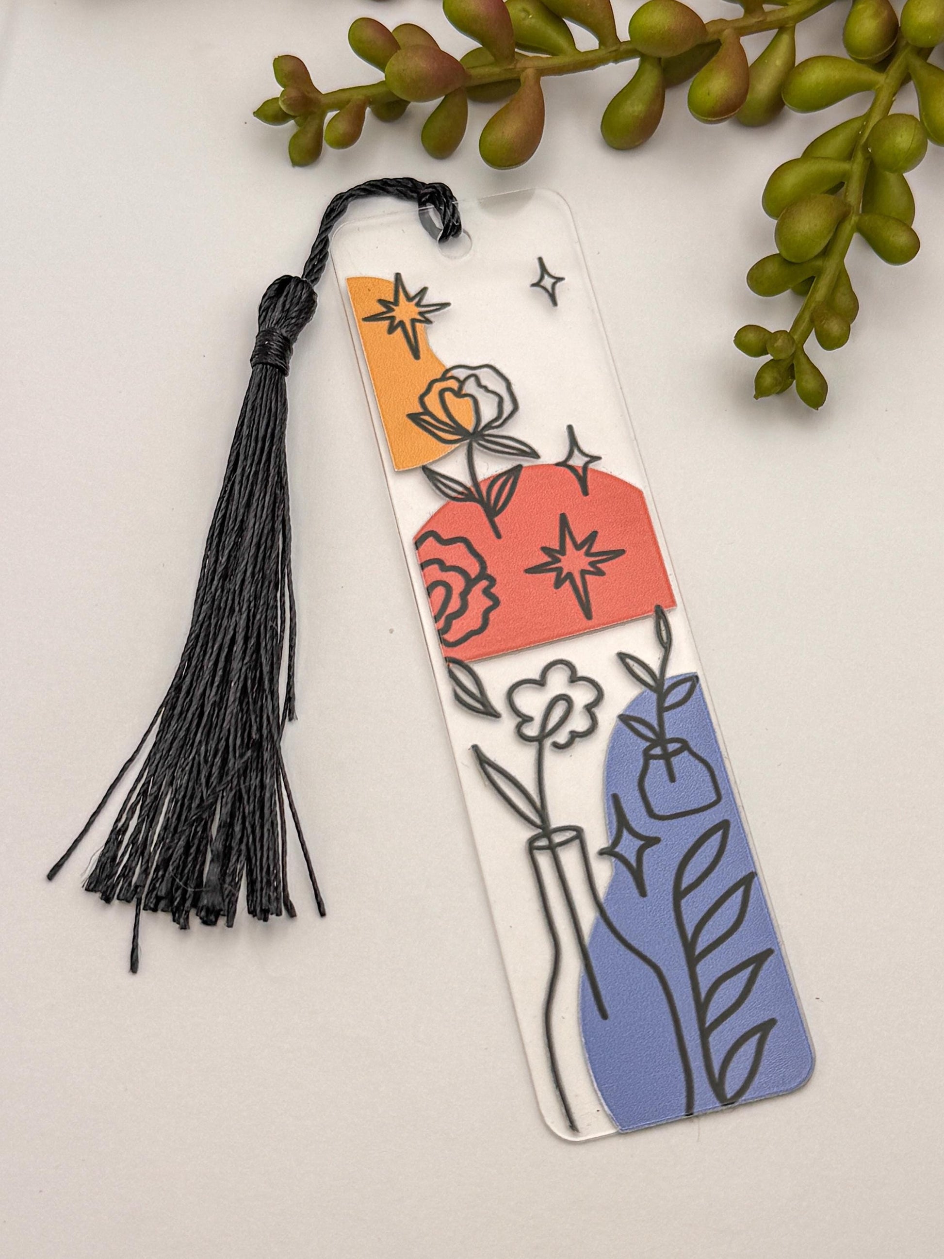 Floral Acrylic Bookmark with Tassel, Handmade Book Lover Gift