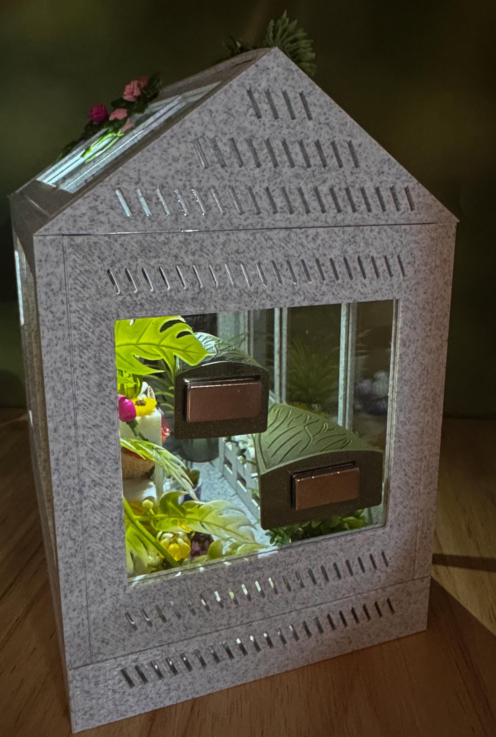 Decorated Greenhouse Jumping Spider Enclosure, Magnetic Front and top opening - Black Marble