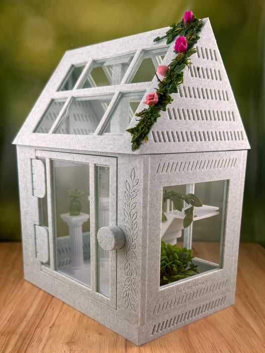Decorated Greenhouse Jumping Spider Enclosure, Magnetic Front and top opening - Green Marble