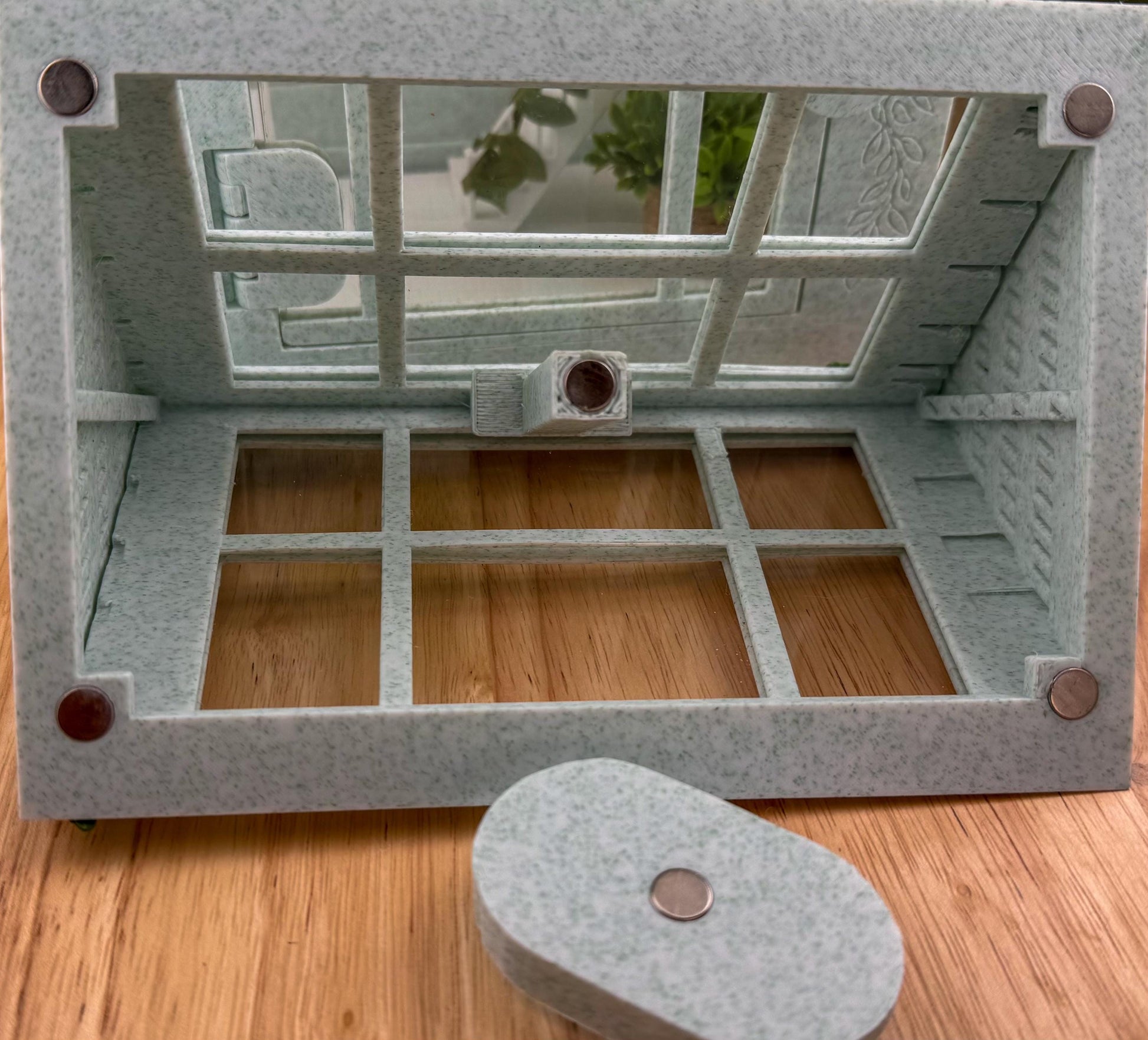 Decorated Greenhouse Jumping Spider Enclosure, Magnetic Front and top opening - Green Marble