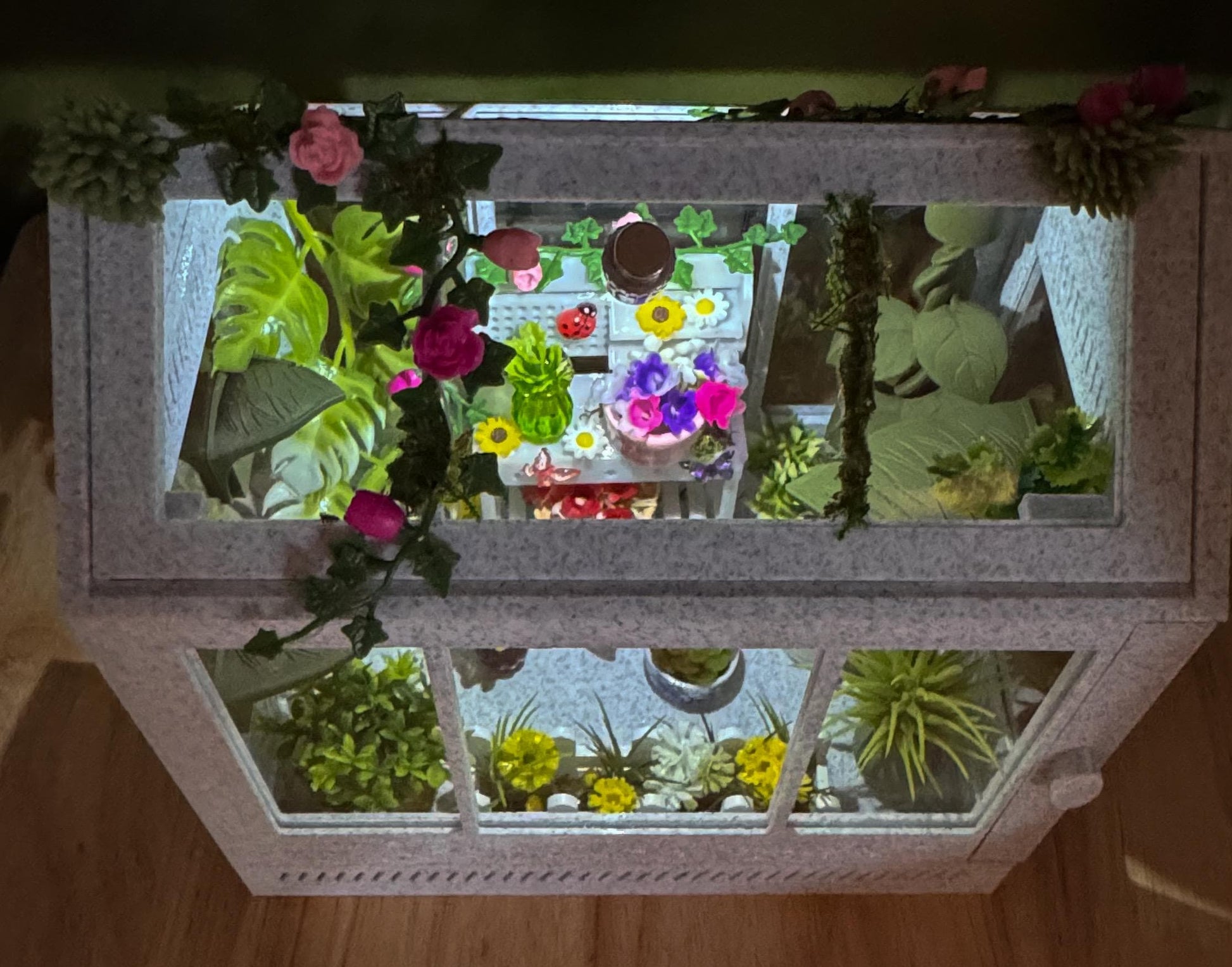 Decorated Greenhouse Jumping Spider Enclosure, Magnetic Front and top opening - Black Marble