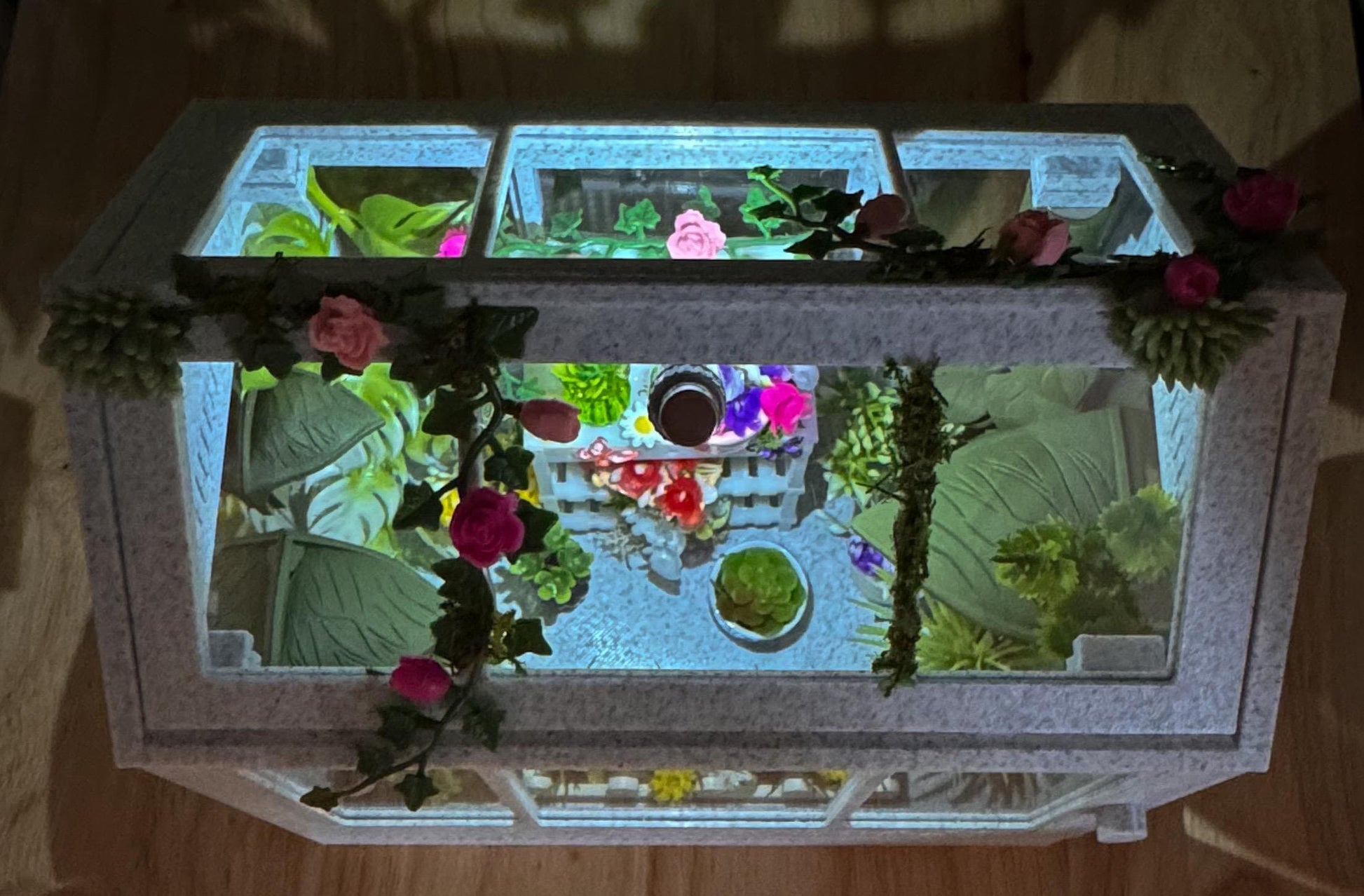 Decorated Greenhouse Jumping Spider Enclosure, Magnetic Front and top opening - Black Marble