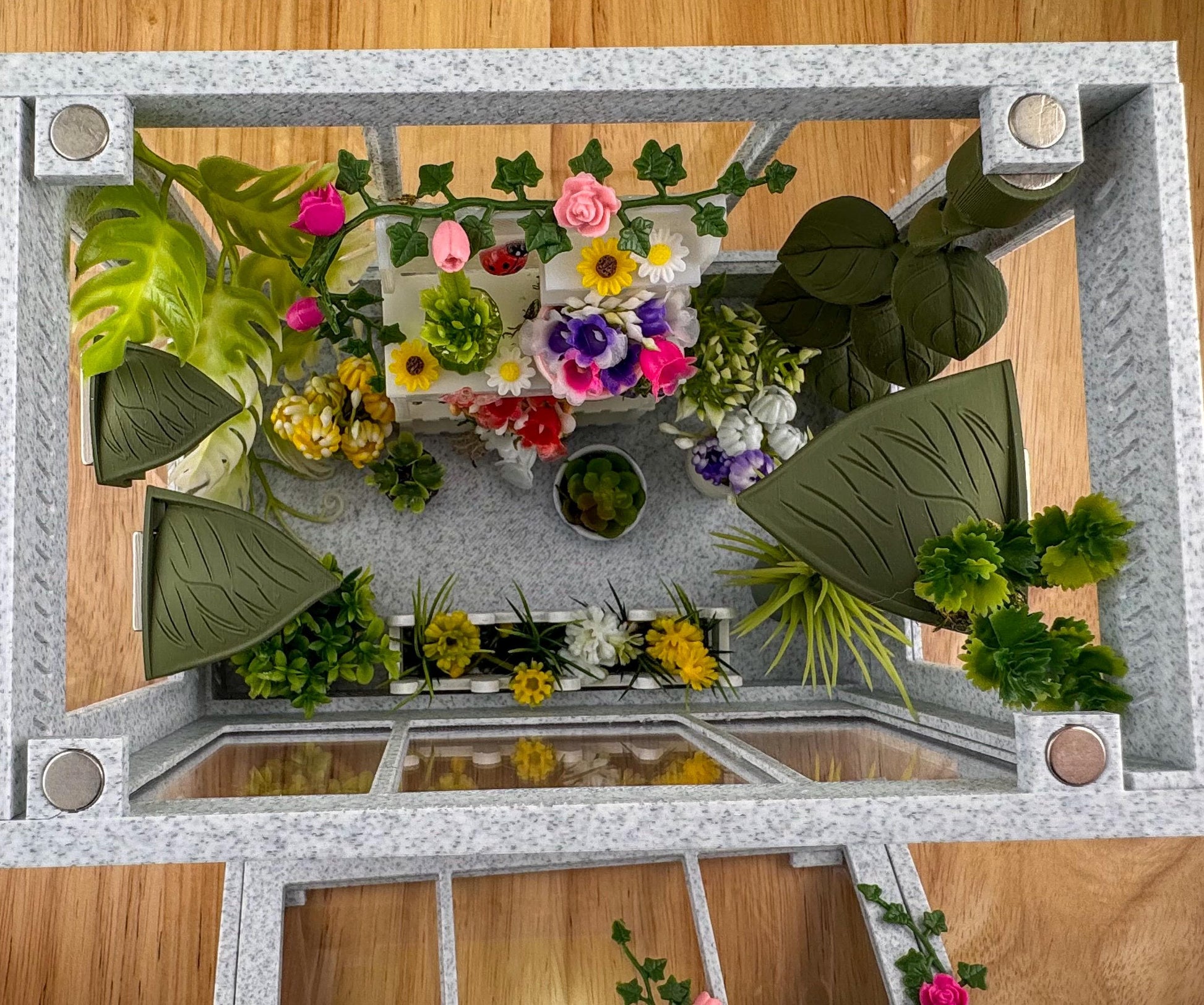 Decorated Greenhouse Jumping Spider Enclosure, Magnetic Front and top opening - Black Marble