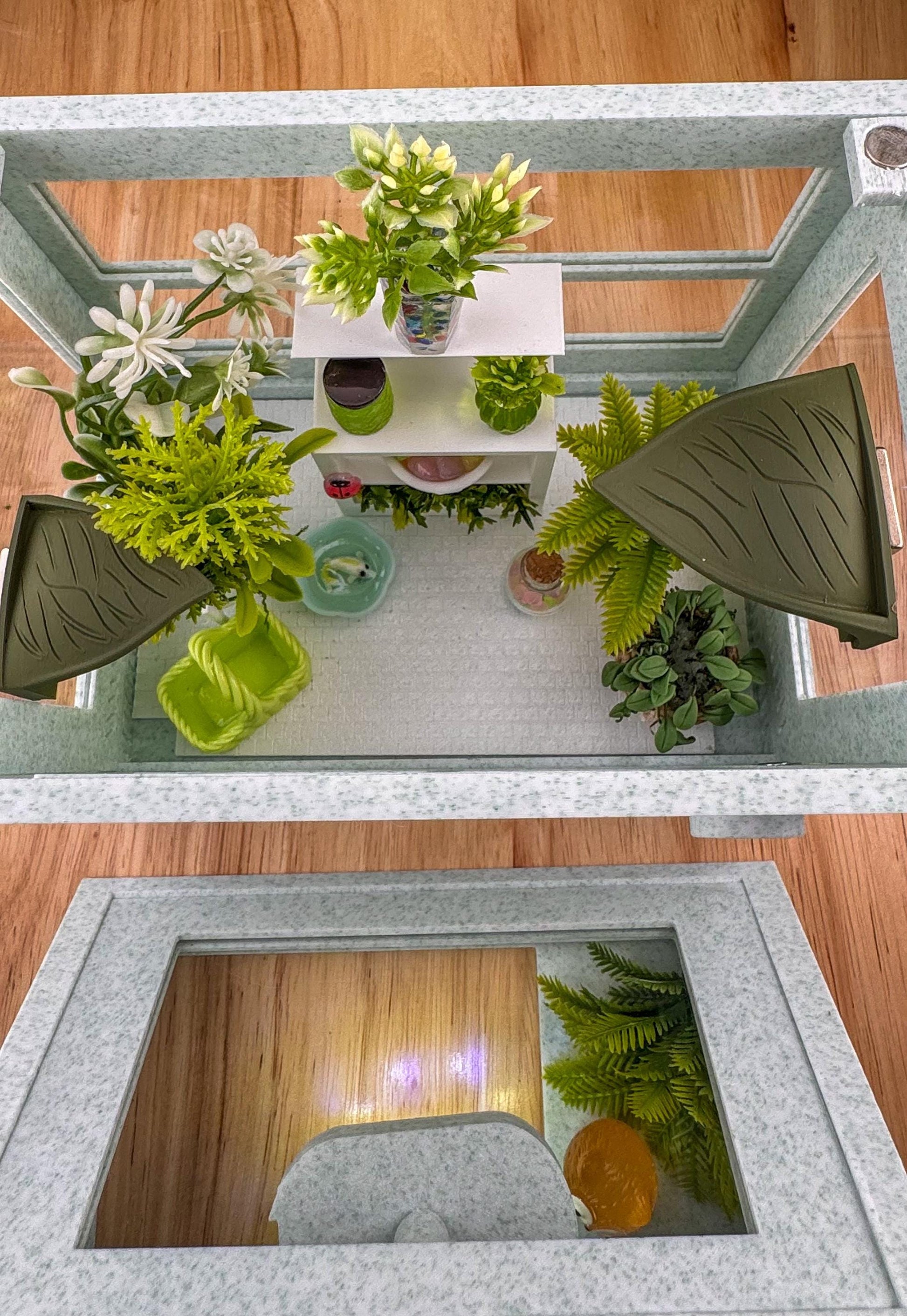 Decorated Jumping Spider greenhouse Enclosure, Magnetic Front and top opening - Green Marble