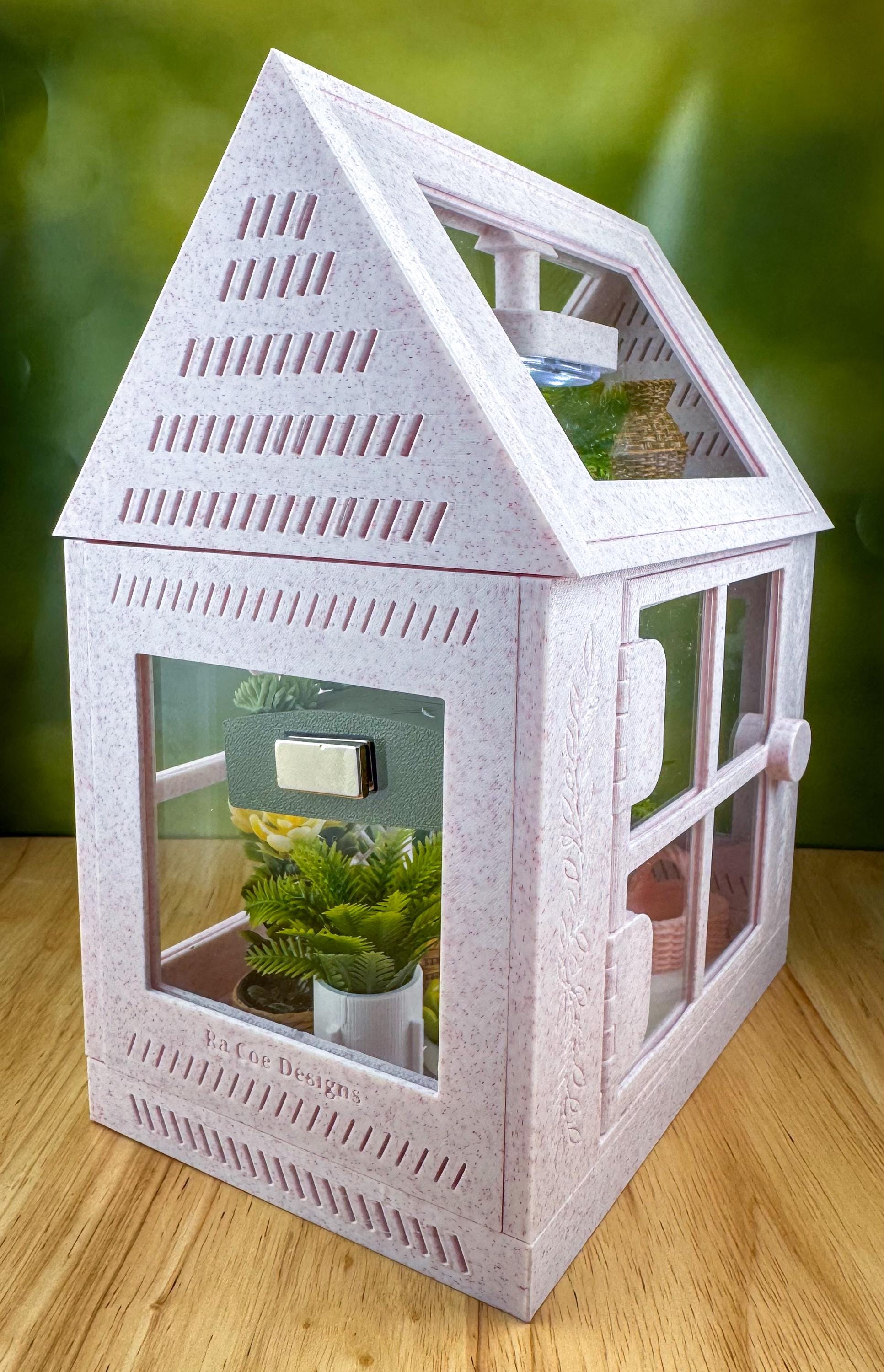 Decorated Jumping Spider greenhouse Enclosure, Magnetic Front and top opening - Pink Marble