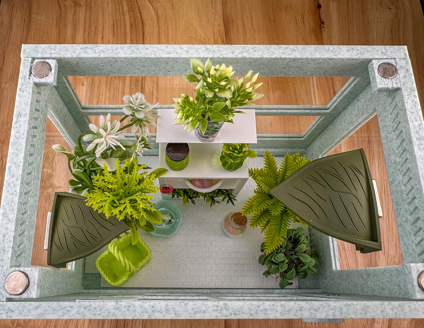 Decorated Jumping Spider greenhouse Enclosure, Magnetic Front and top opening - Green Marble