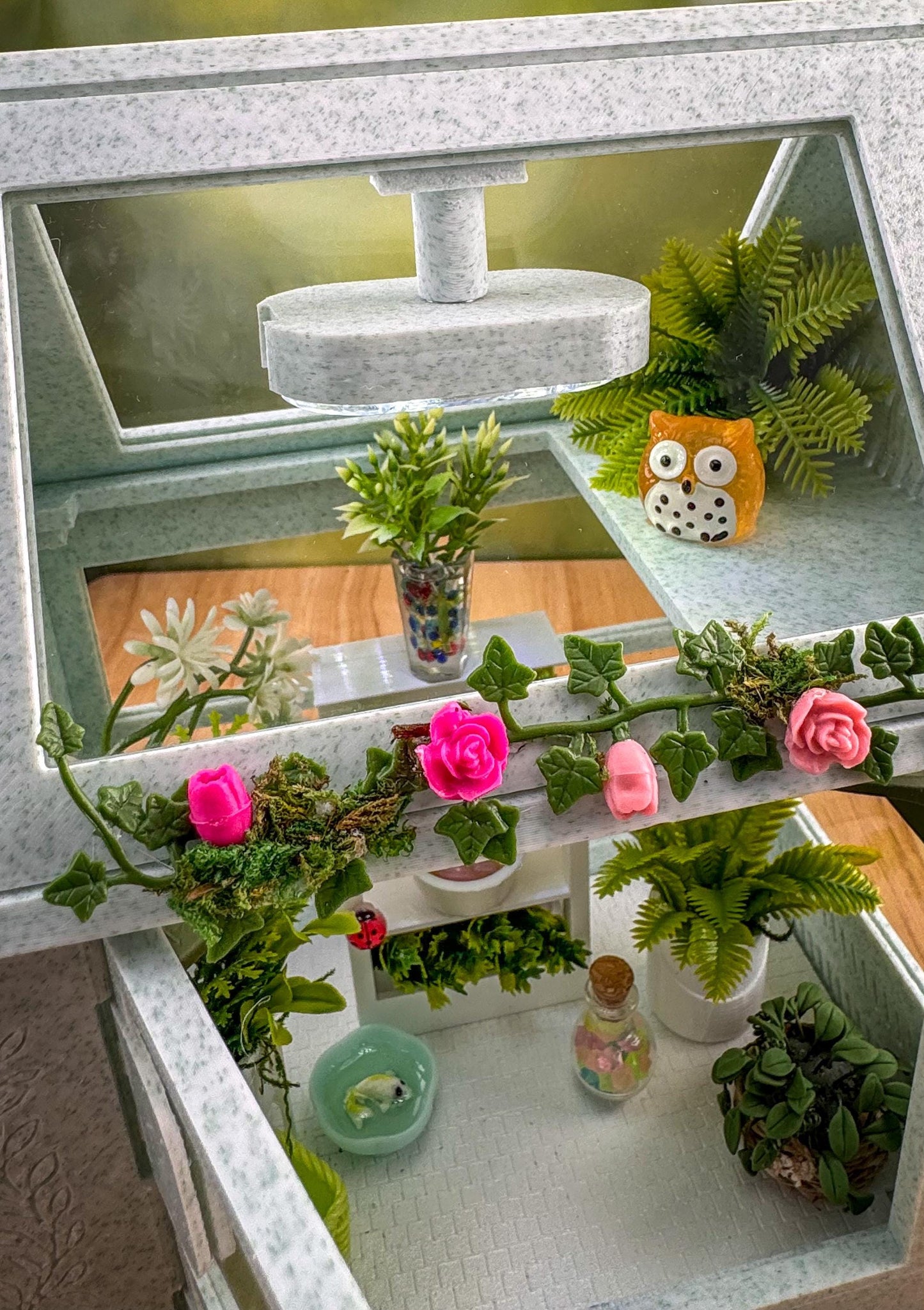 Decorated Jumping Spider greenhouse Enclosure, Magnetic Front and top opening - Green Marble