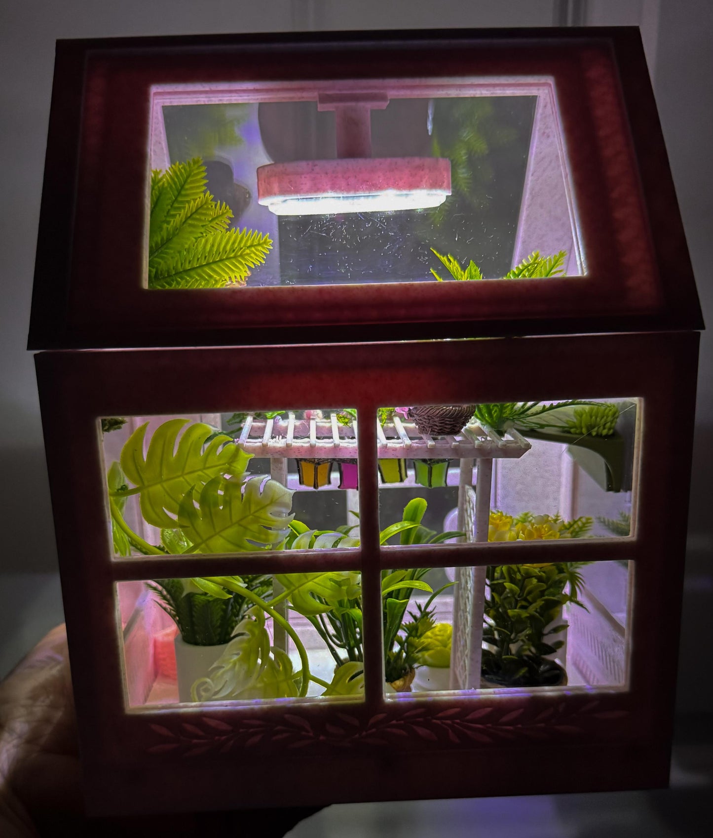 Decorated Jumping Spider greenhouse Enclosure, Magnetic Front and top opening - Pink Marble