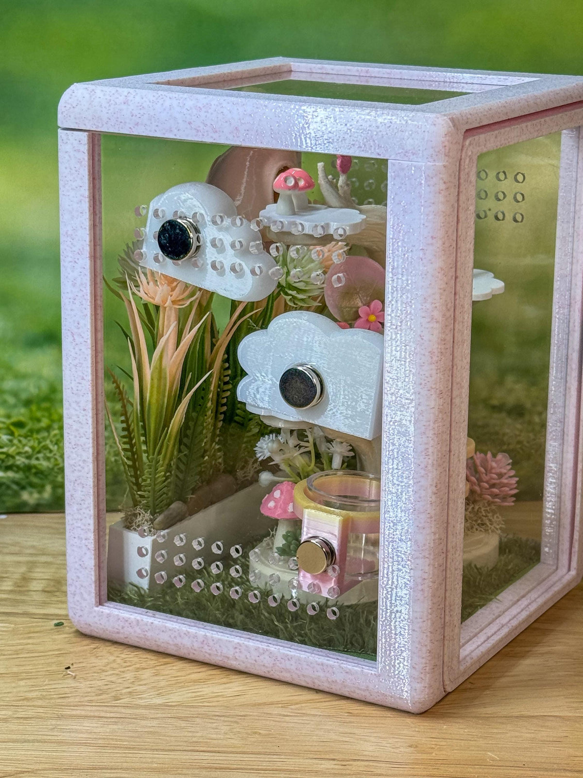 CUSTOM **Jumping Spider Enclosure, Front Opening Habitat (4.8x5x6.5) Pink Marble and Blue