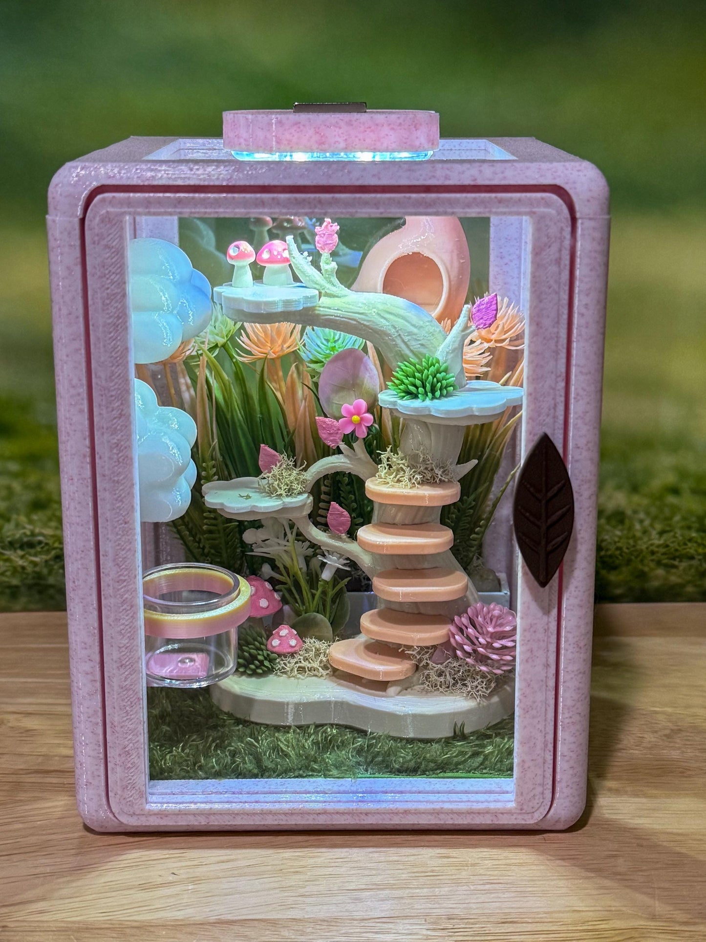 CUSTOM **Jumping Spider Enclosure, Front Opening Habitat (4.8x5x6.5) Pink Marble and Blue