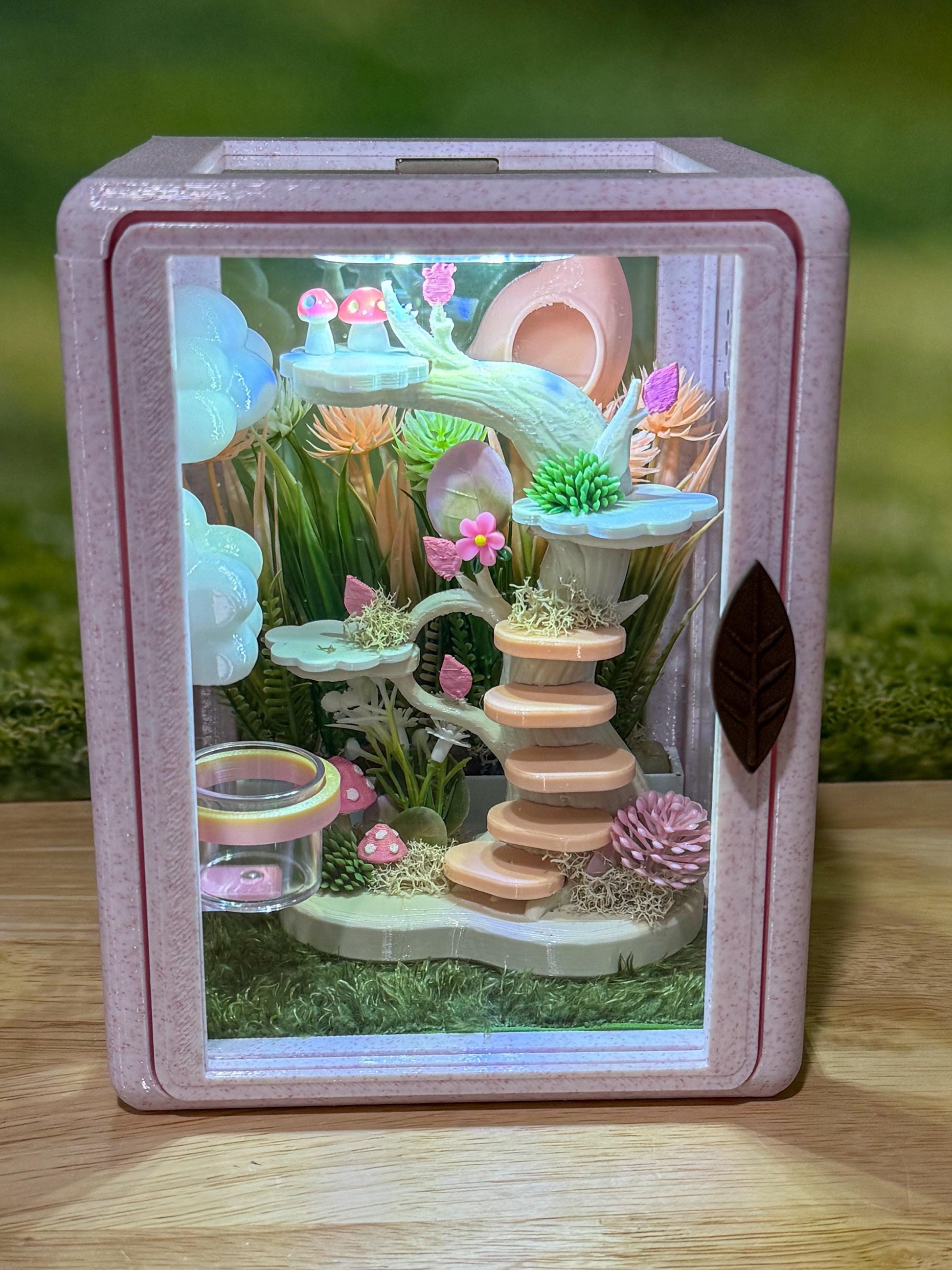 CUSTOM **Jumping Spider Enclosure, Front Opening Habitat (4.8x5x6.5) Pink Marble and Blue