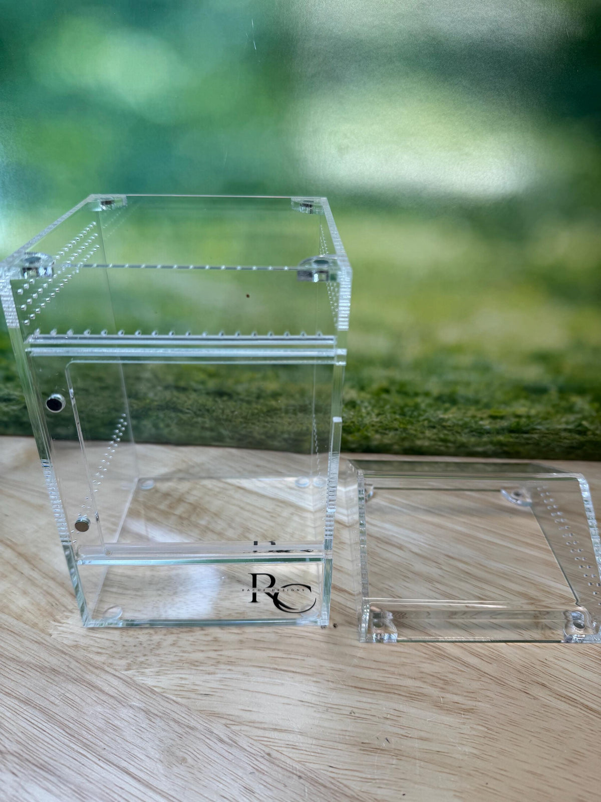 Decorated Acrylic Jumping Spider Enclosure, Magnetic Top and Front Opening Habitat, small, medium, and large