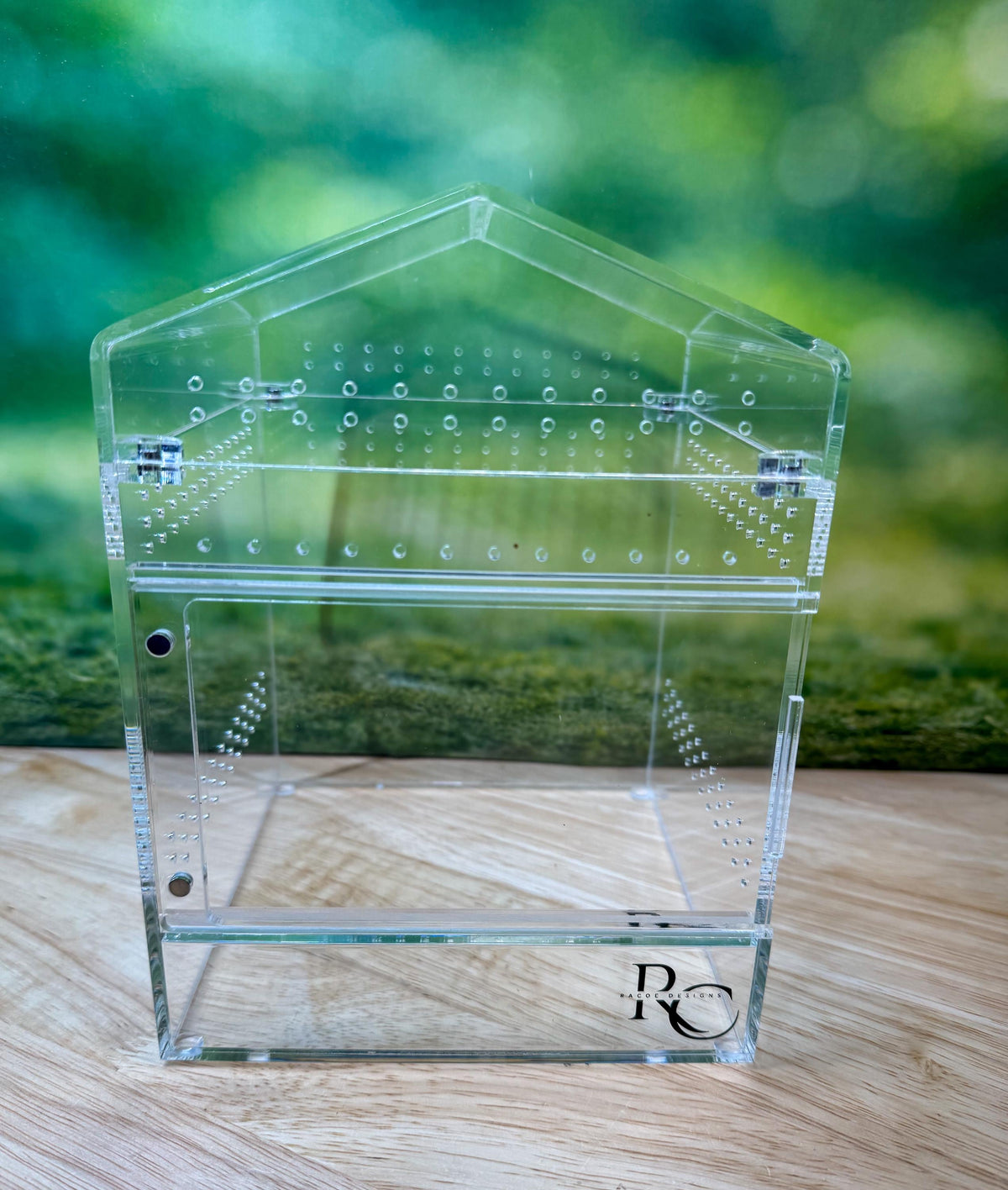 Decorated Acrylic Jumping Spider Enclosure, Magnetic Top and Front Opening Habitat, small, medium, and large
