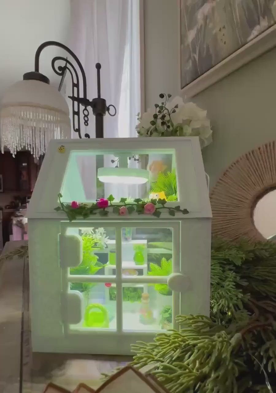 Decorated Jumping Spider greenhouse Enclosure, Magnetic Front and top opening - Green Marble